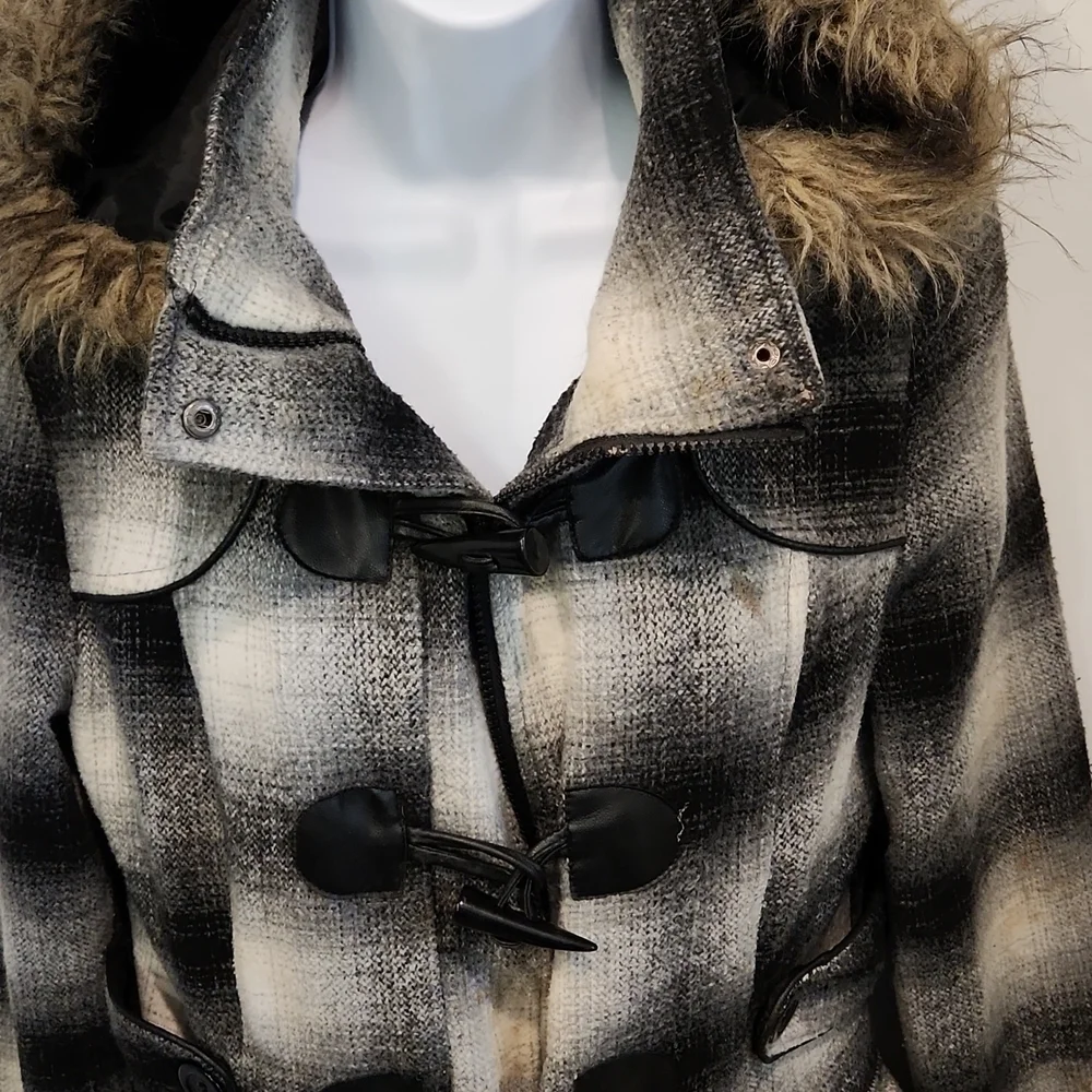 LAST Kiss Flannel Faux Fur Trimmed Hooded Jacket